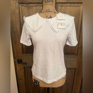 Zara White Blouse with Scalloped Trim